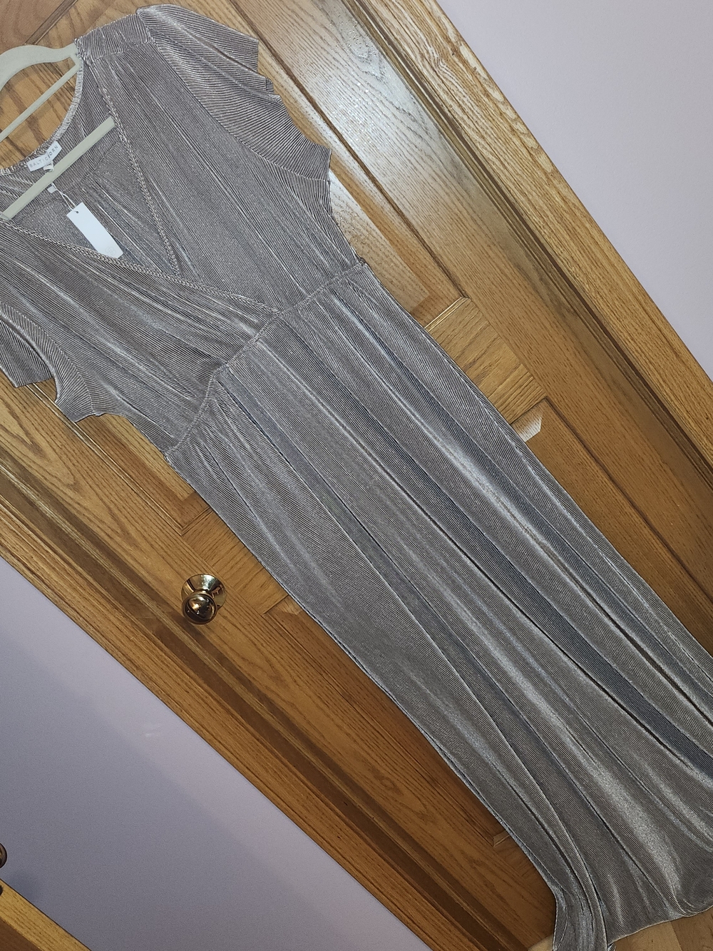 Baltic Born Athena Metallic Silver V-Neck Maxi Dress NWT